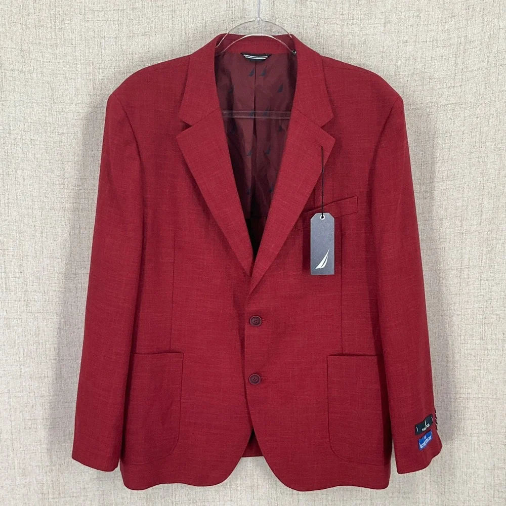 Nautica Blazer Mens 44S Red Linen Jensen Modern Fit Active Stretch NEW